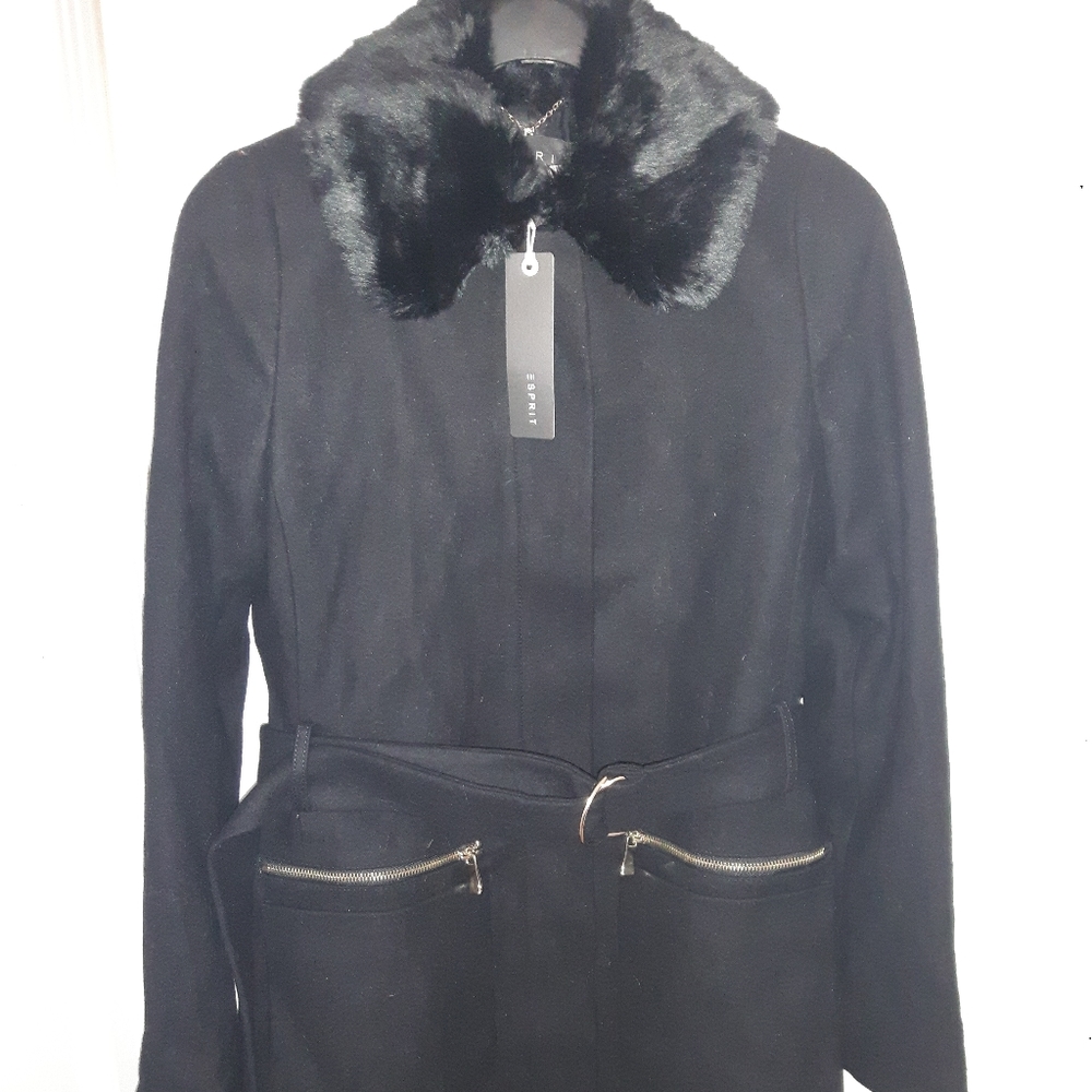 NWT black Esprit wool coat, Sz 4